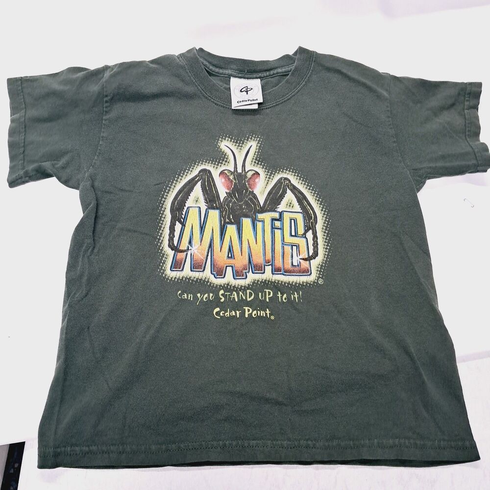 Vintage 1990s Y2k Cedar Point Merch t-shirt Mantis Rollercoaster Youth S Green